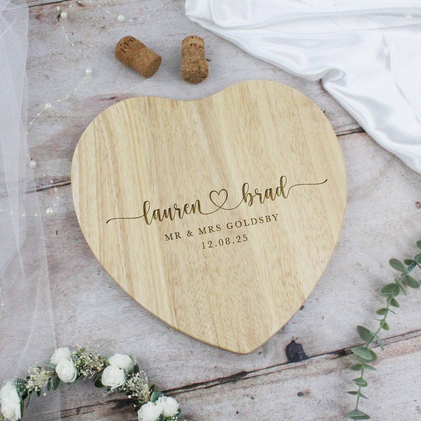 Personalised Heart Shaped Mr & Mrs Wooden Chopping Board