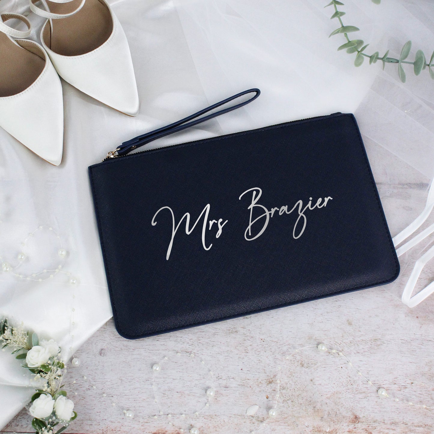 Personalised PU Leather Mrs Clutch Bag for Bride to Be