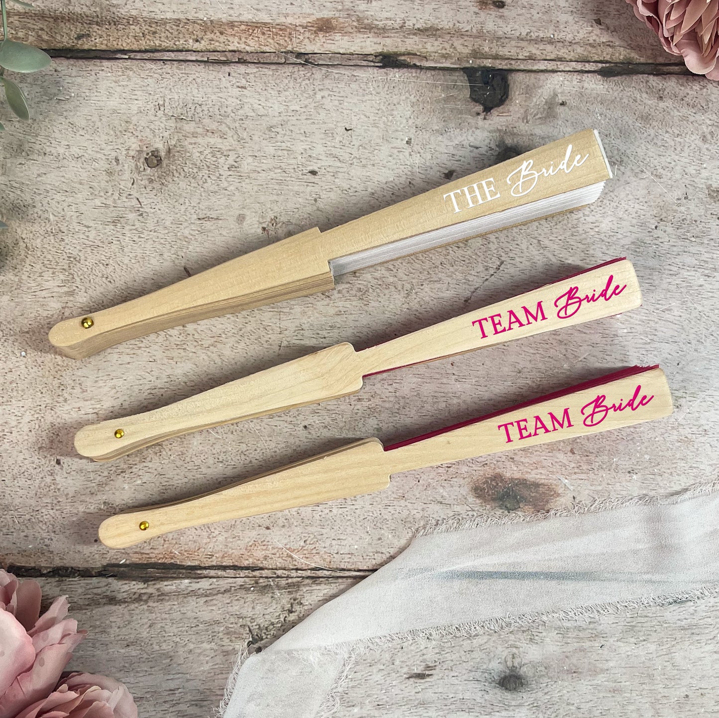 Team Bride Hand Fans - Pink & White