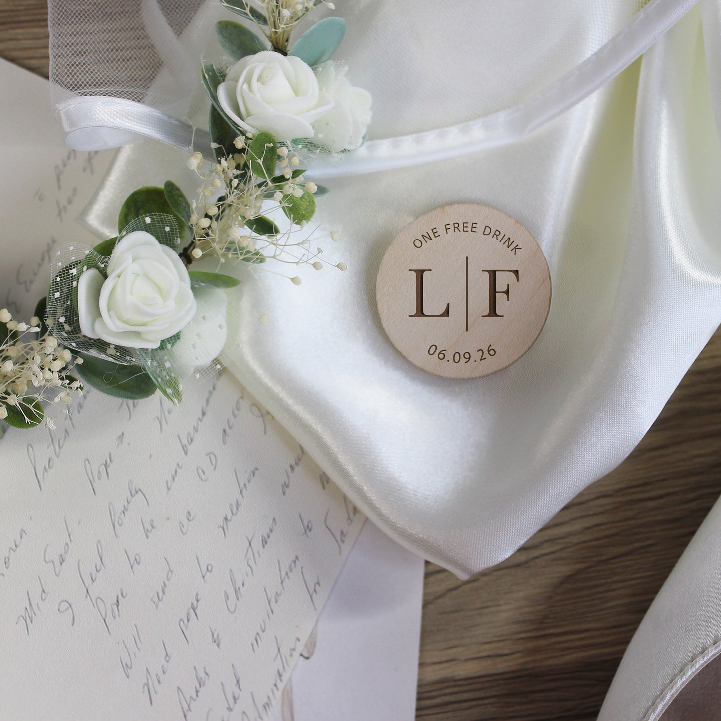 Personalised Simple 'One Free Drink' Wooden Drinks Tokens