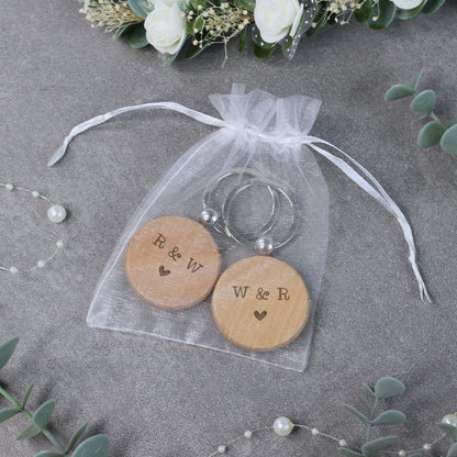 Personalised Wooden Keyrings with Couples Initials - Set of 2