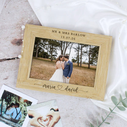 Personalised Wooden Mr & Mrs Wedding Photo Frame