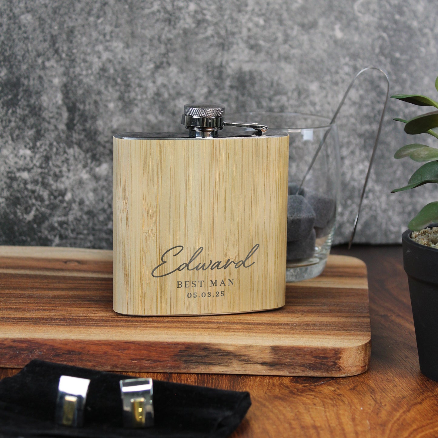 Personalised Wooden Groomsman Hip Flask, 7oz