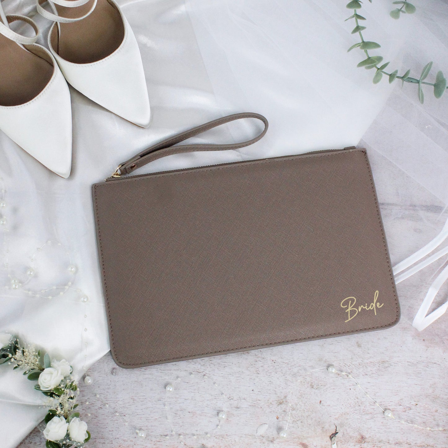PU Leather Bride Clutch Bag with Wristlet Strap