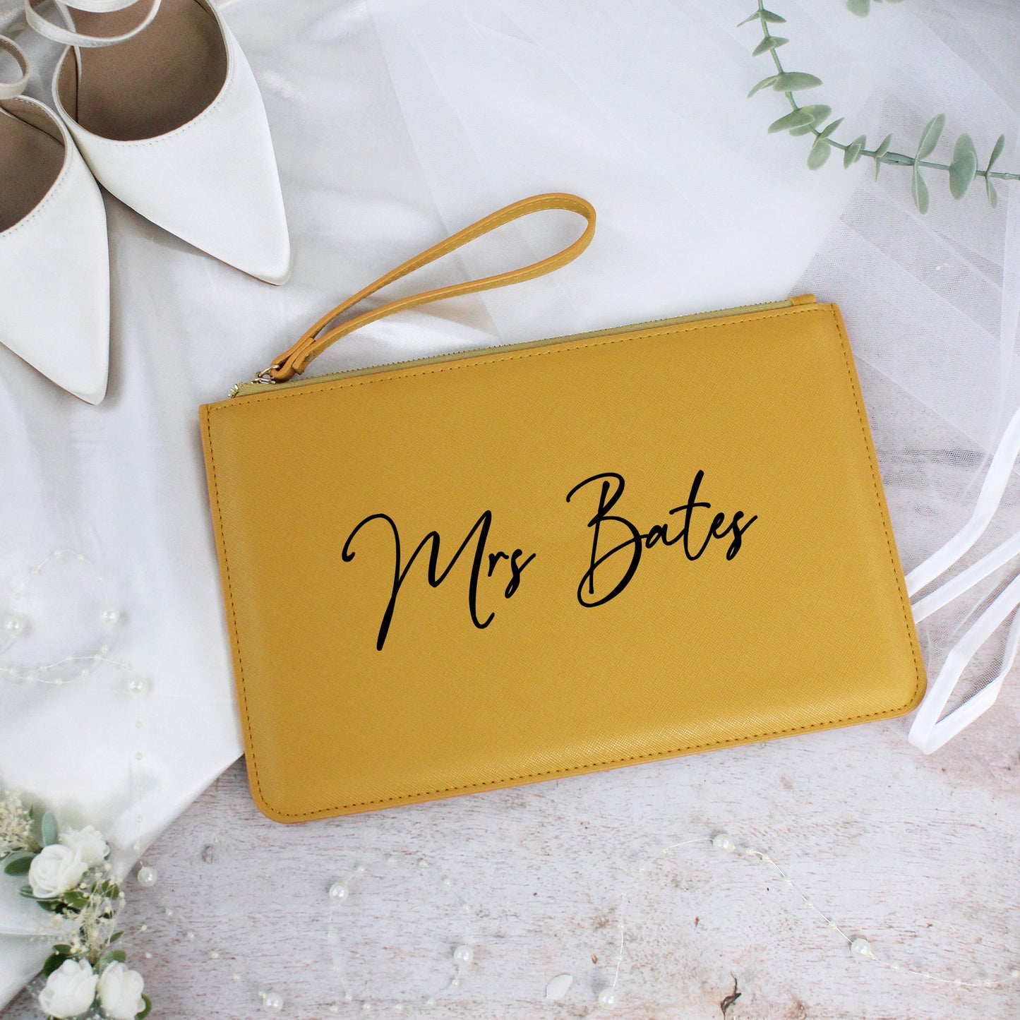Personalised PU Leather Mrs Clutch Bag for Bride to Be