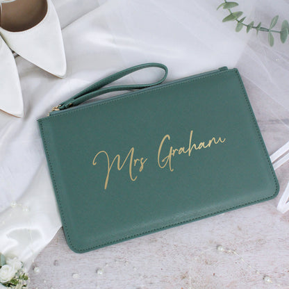 Personalised PU Leather Mrs Clutch Bag for Bride to Be