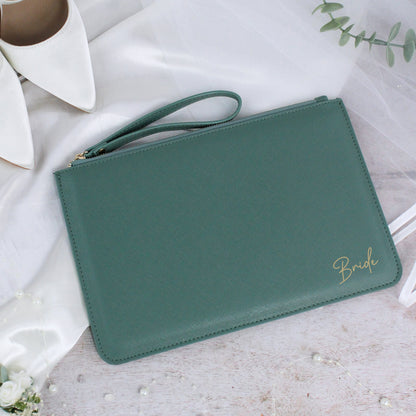PU Leather Bride Clutch Bag with Wristlet Strap