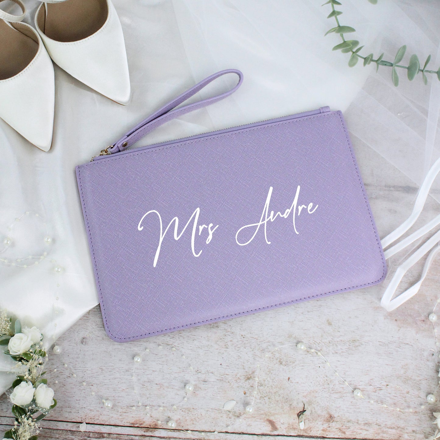 Personalised PU Leather Mrs Clutch Bag for Bride to Be