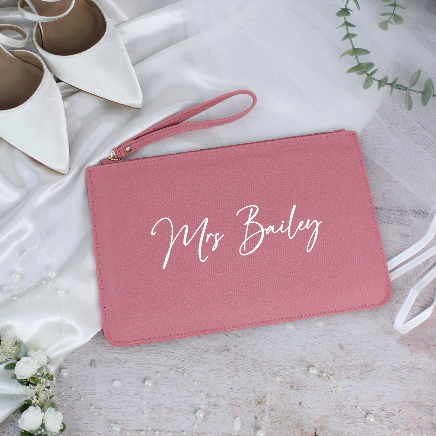 Personalised PU Leather Mrs Clutch Bag for Bride to Be