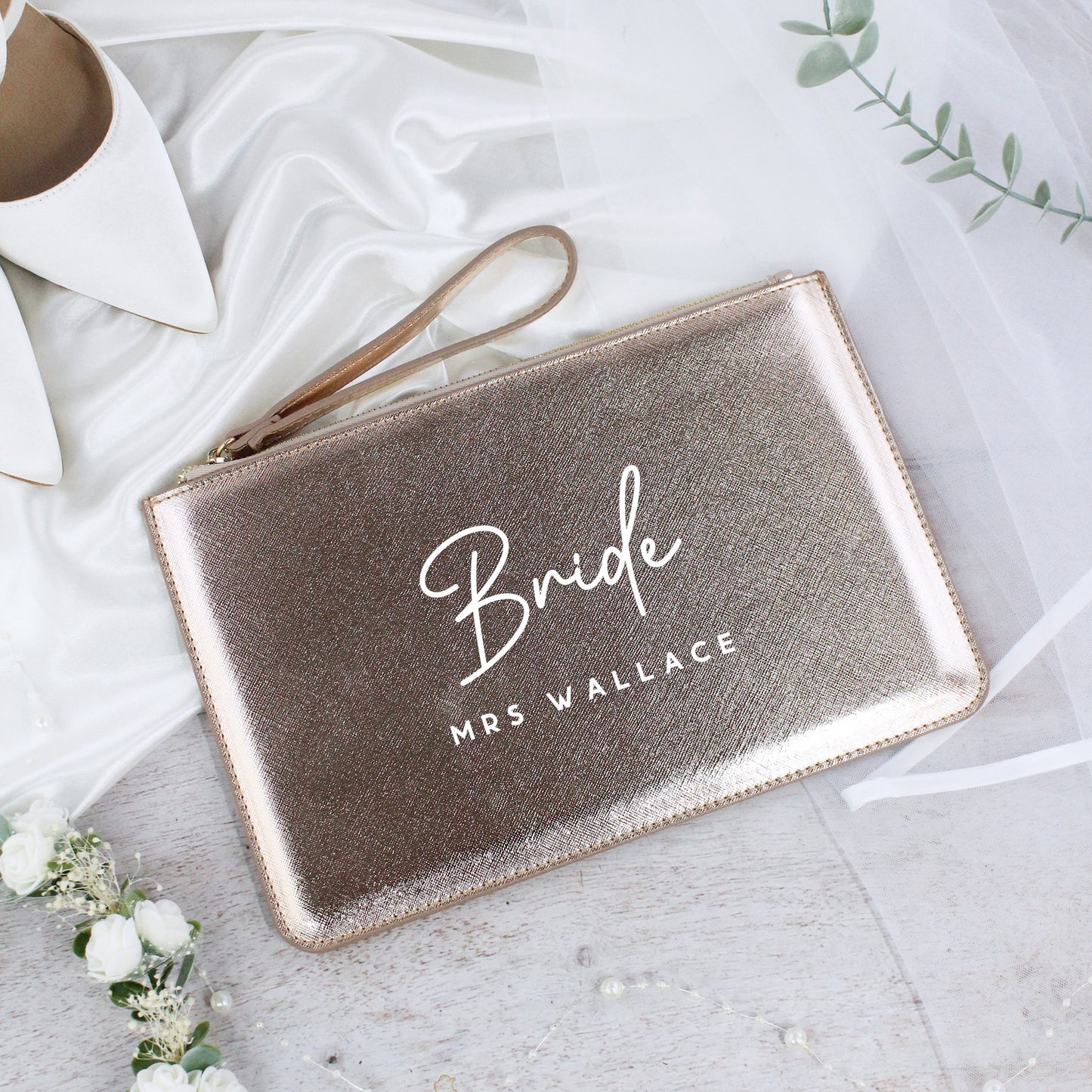 Personalised PU Leather Bride Clutch Bag with Married Name
