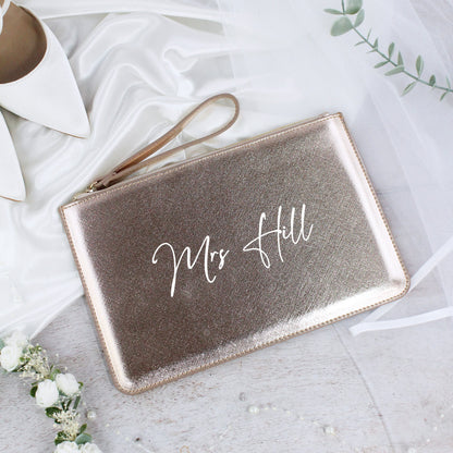 Personalised PU Leather Mrs Clutch Bag for Bride to Be