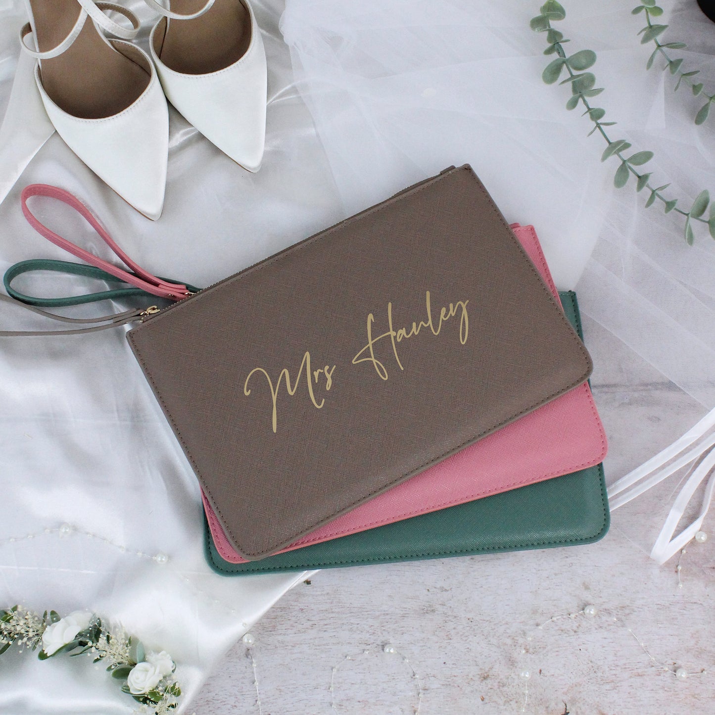 Personalised PU Leather Mrs Clutch Bag for Bride to Be