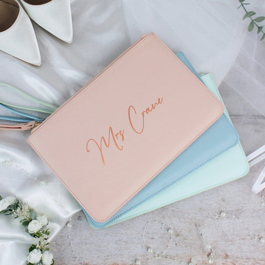 Personalised PU Leather Mrs Clutch Bag for Bride to Be