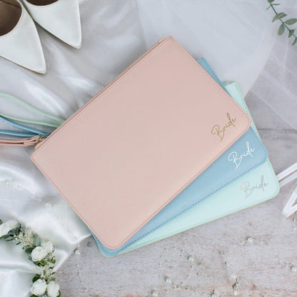 PU Leather Bride Clutch Bag with Wristlet Strap