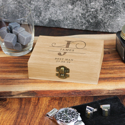 Personalised Groomsman Whiskey Stones in Monogrammed Bamboo Box