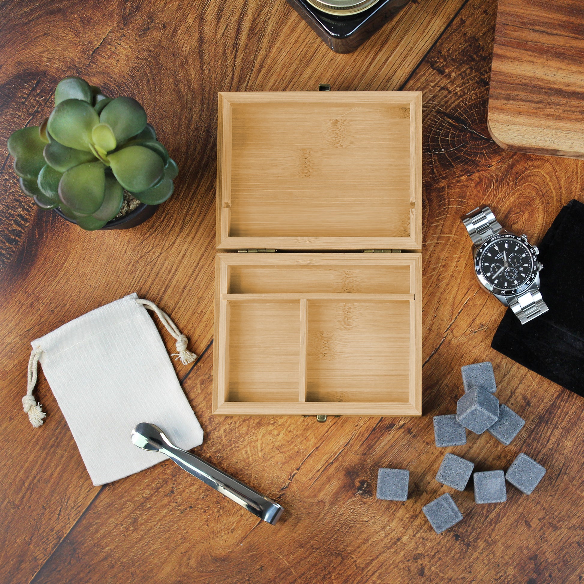 Personalised Groomsman Whiskey Stones in Monogrammed Bamboo Box