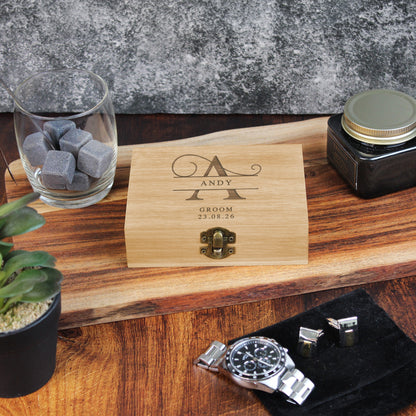 Personalised Groomsman Whiskey Stones in Monogrammed Bamboo Box