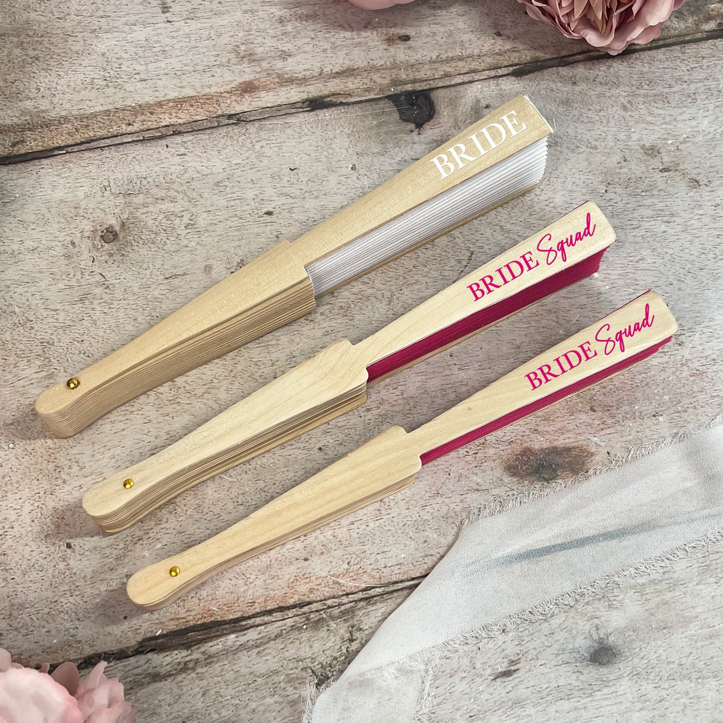 Bride Squad Hand Fans - Pink & White