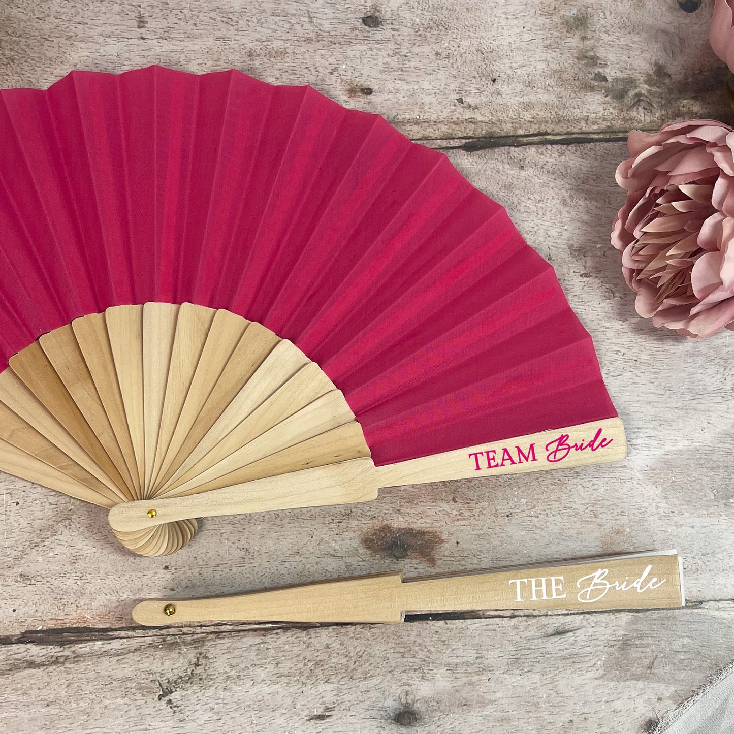 Team Bride Hand Fans - Pink & White