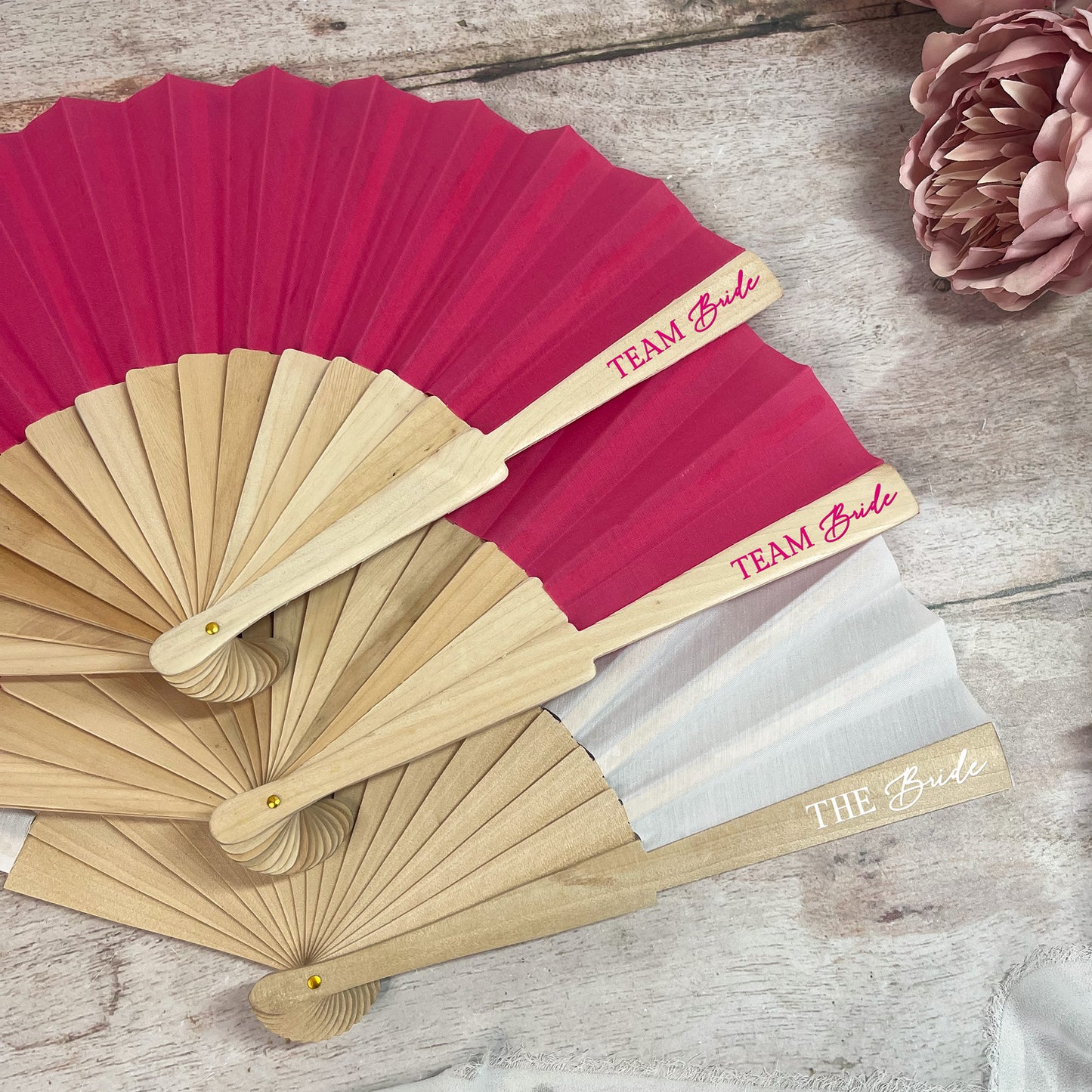 Team Bride Hand Fans - Pink & White
