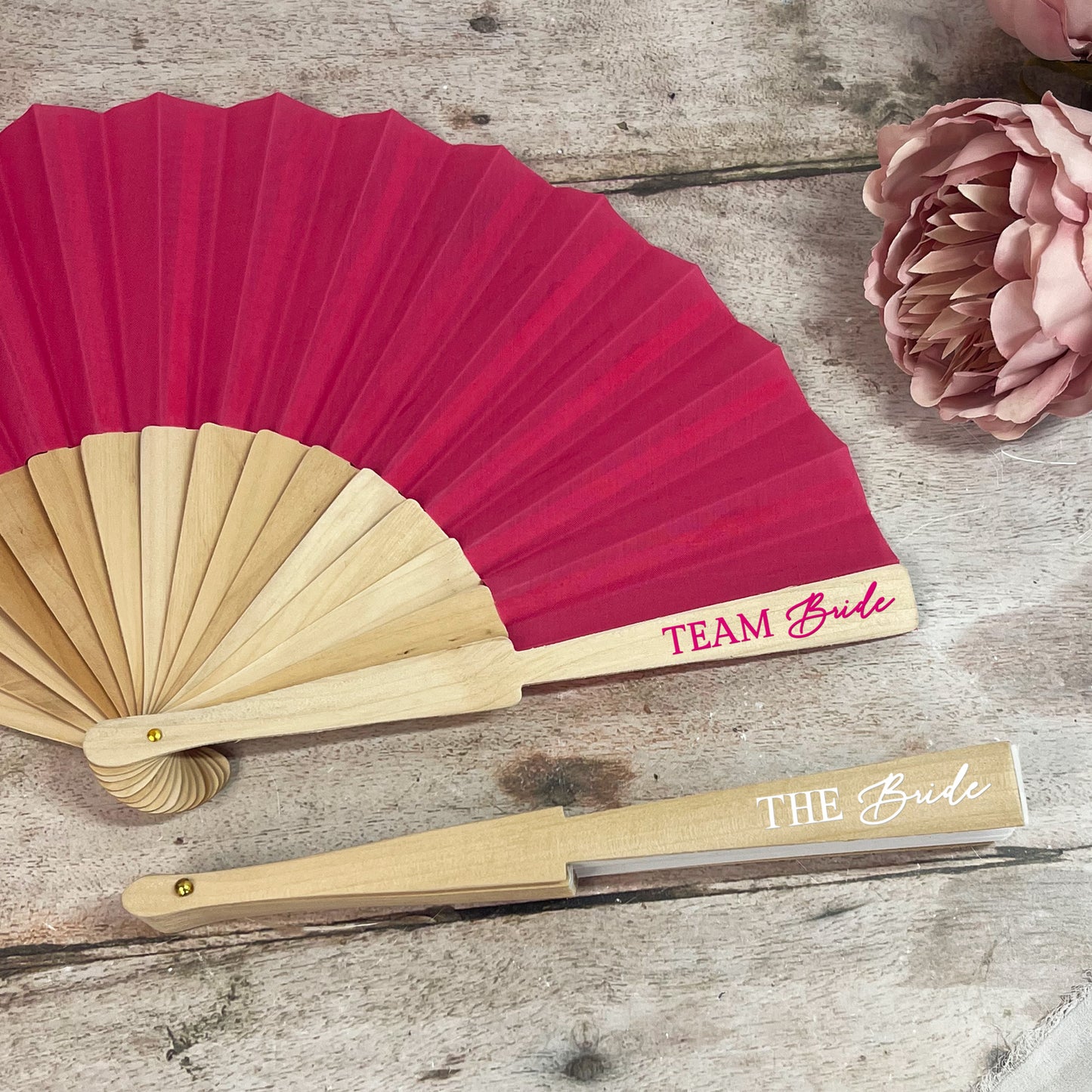 Team Bride Hand Fans - Pink & White