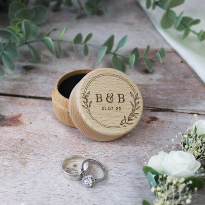 Personalised Wooden Floral Ring Box with Initials & Date