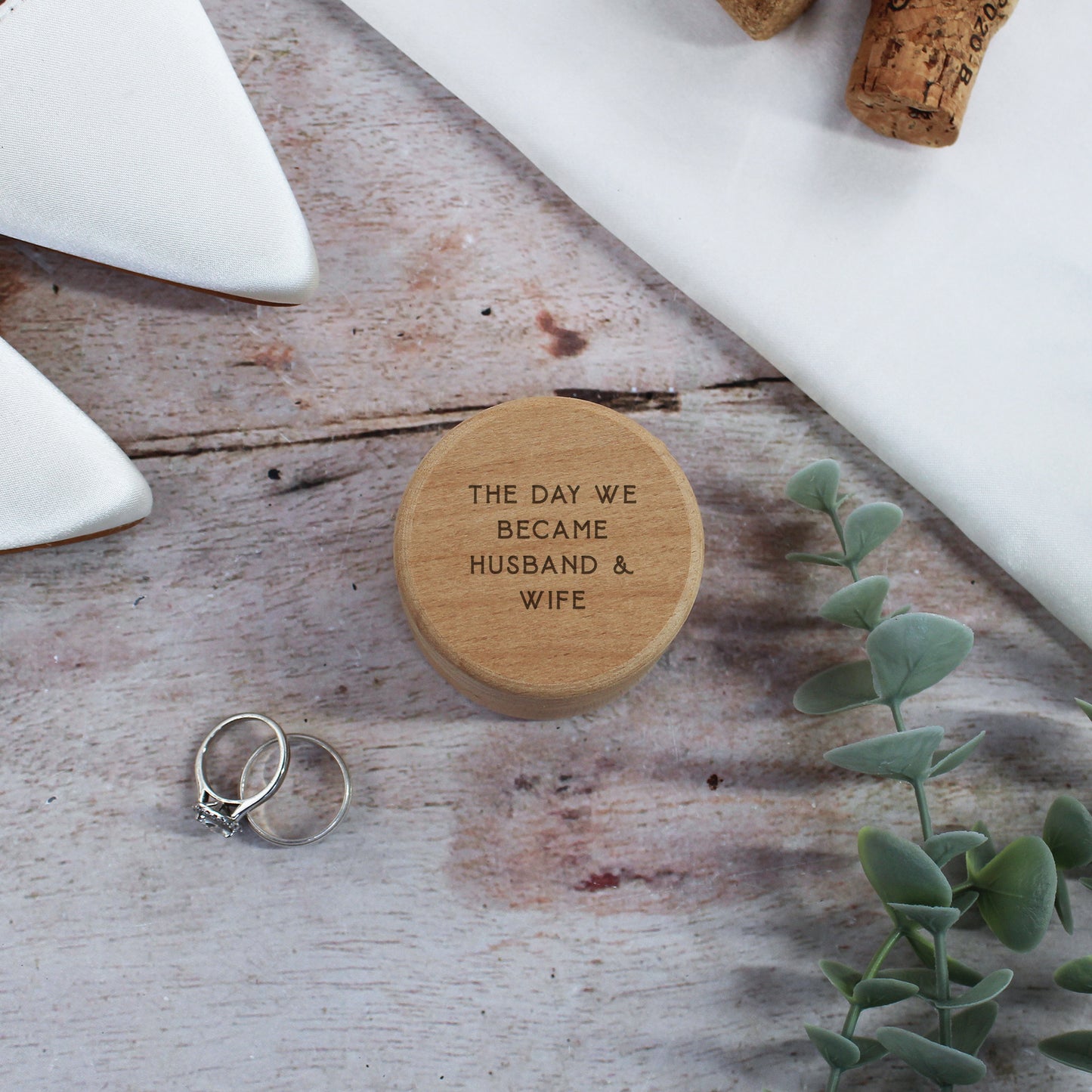 Personalised Wooden Floral Ring Box with Initials & Date