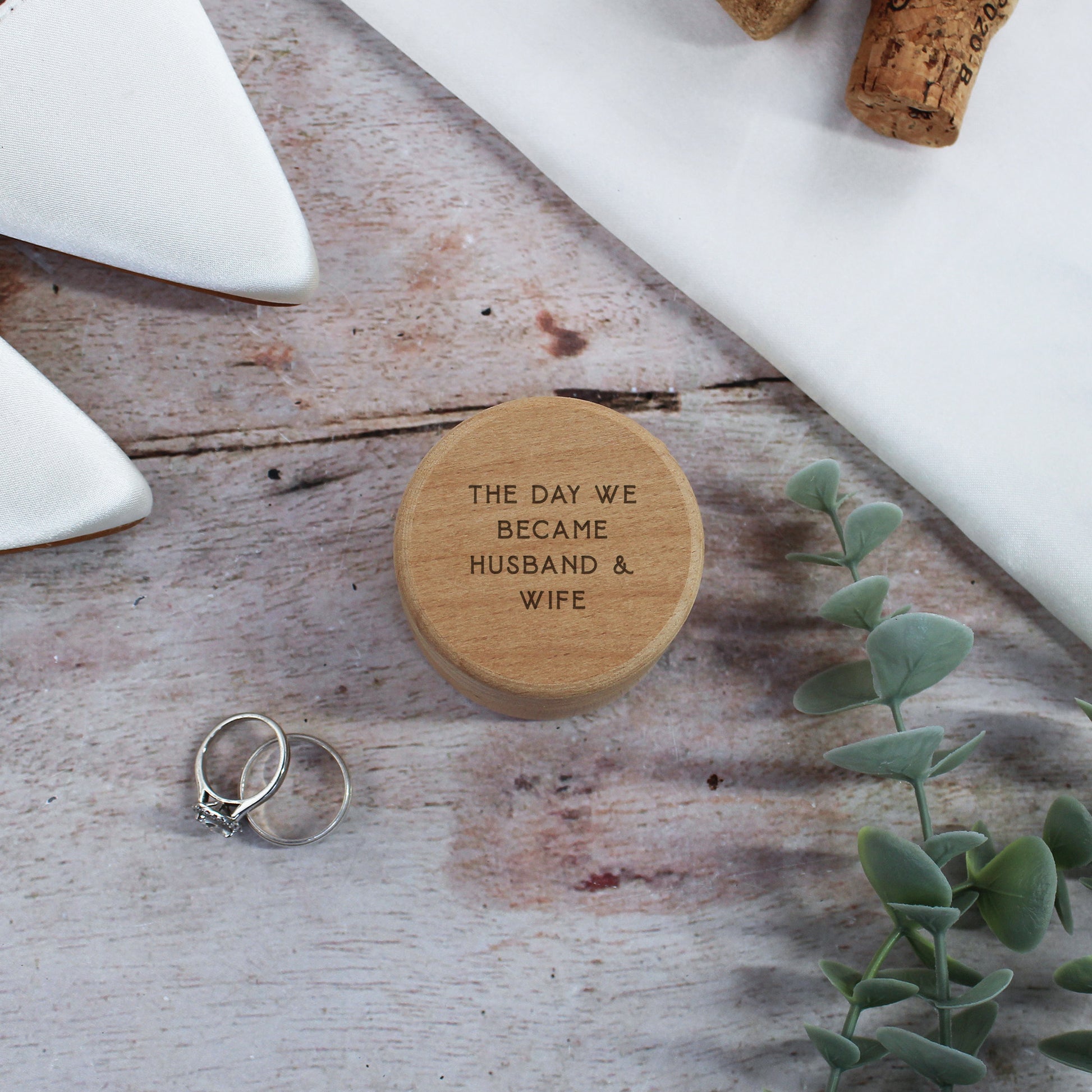 Personalised Wooden Floral Ring Box with Initials & Date