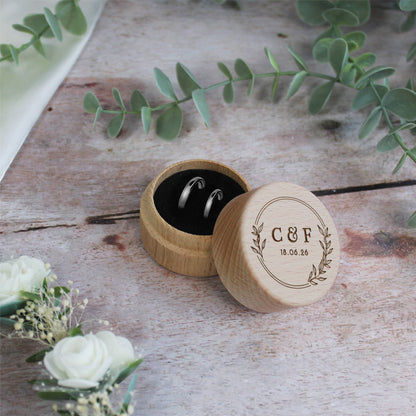 Personalised Wooden Floral Ring Box with Initials & Date