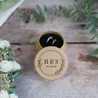 Personalised Wooden Floral Ring Box with Initials & Date