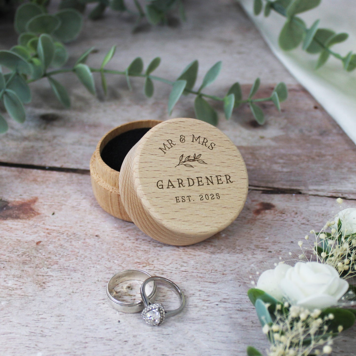 Personalised Mr & Mrs Wooden Wedding Ring Box