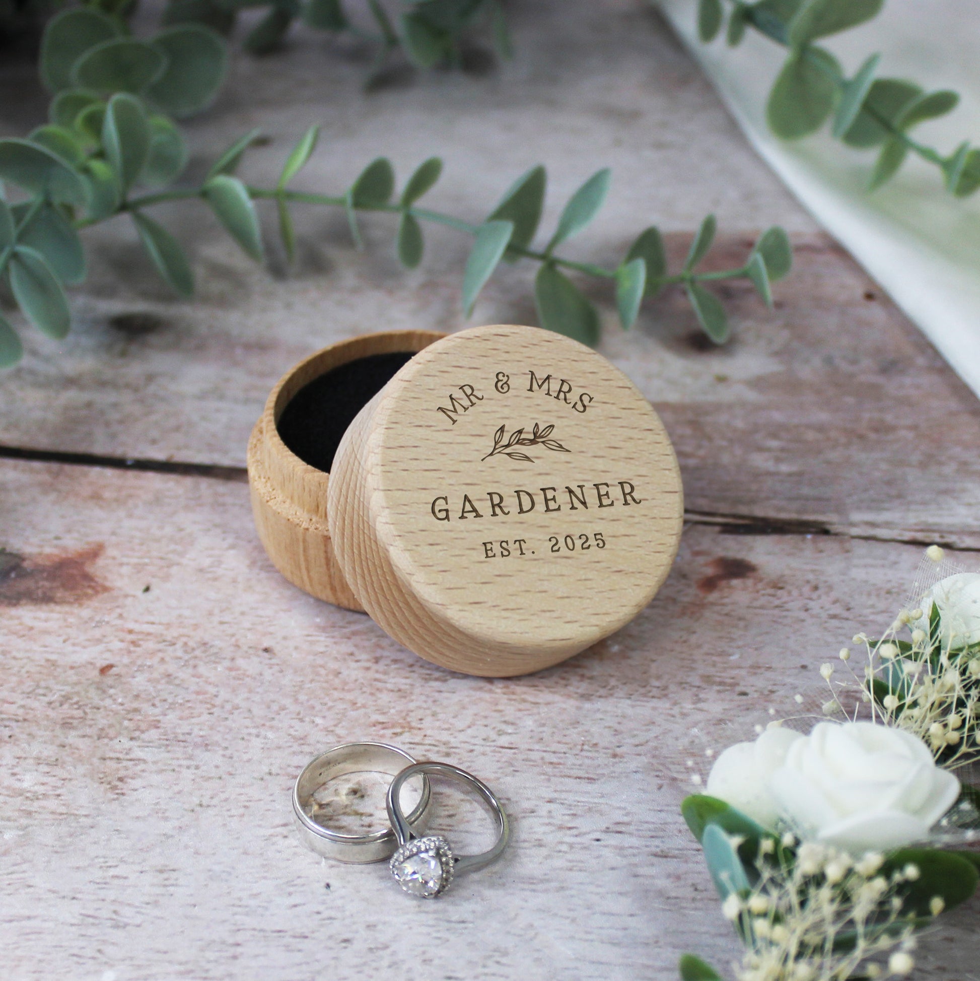 Personalised Mr & Mrs Wooden Wedding Ring Box