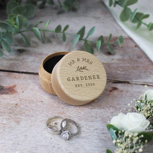 Personalised Mr & Mrs Wooden Wedding Ring Box