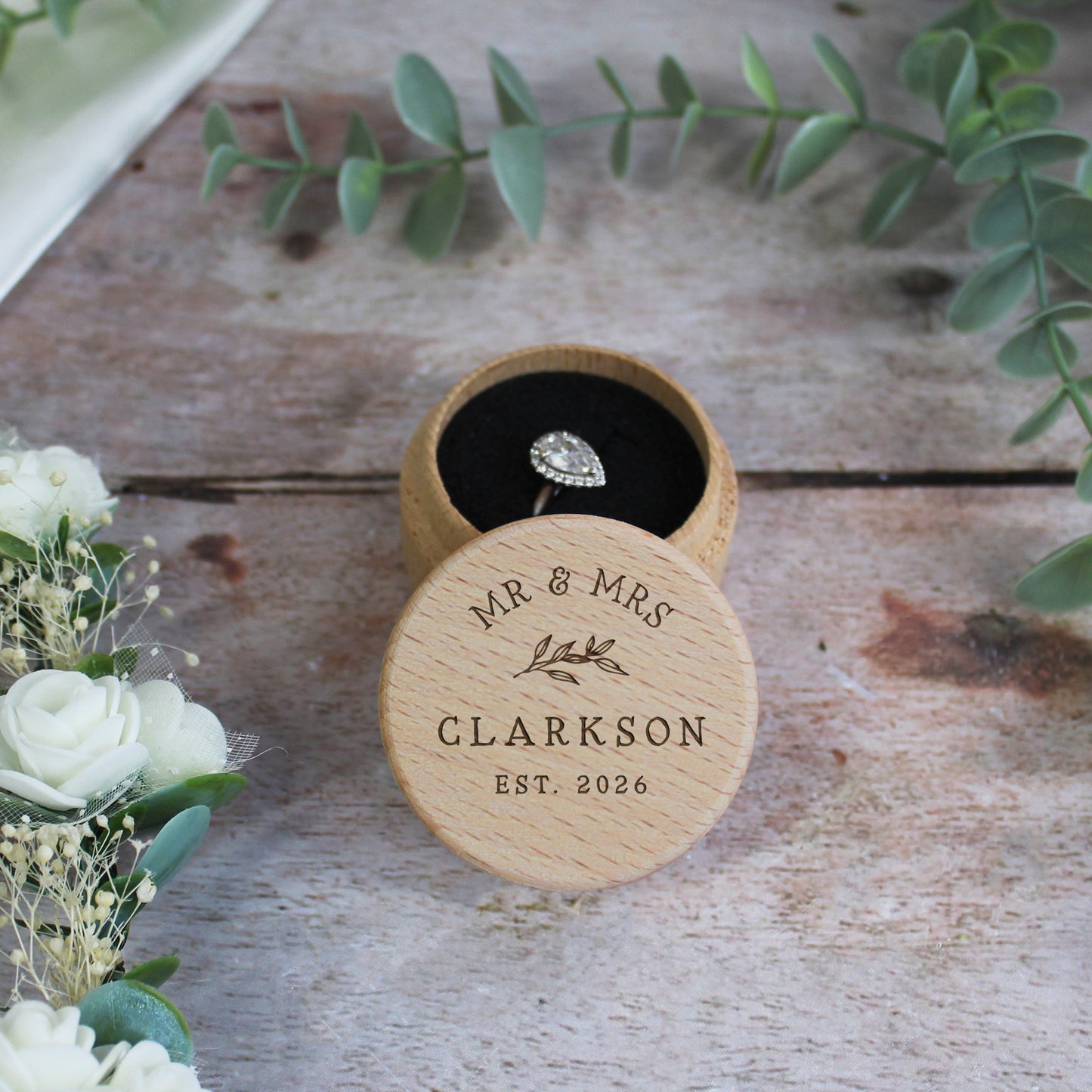 Personalised Mr & Mrs Wooden Wedding Ring Box