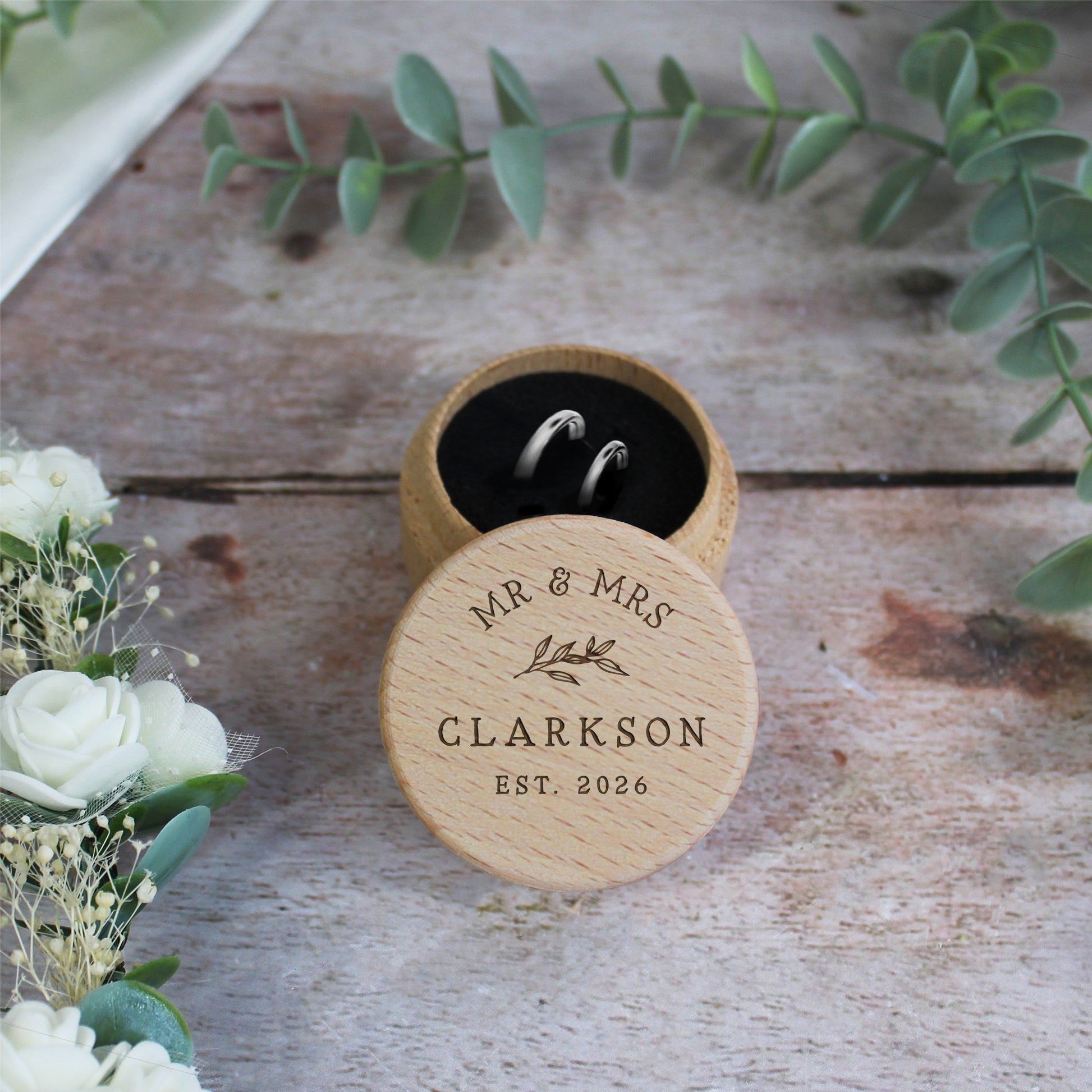 Personalised Mr & Mrs Wooden Wedding Ring Box