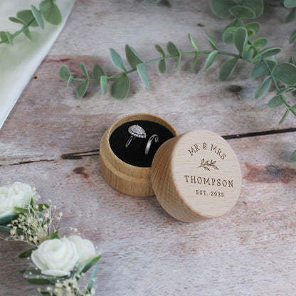 Personalised Mr & Mrs Wooden Wedding Ring Box
