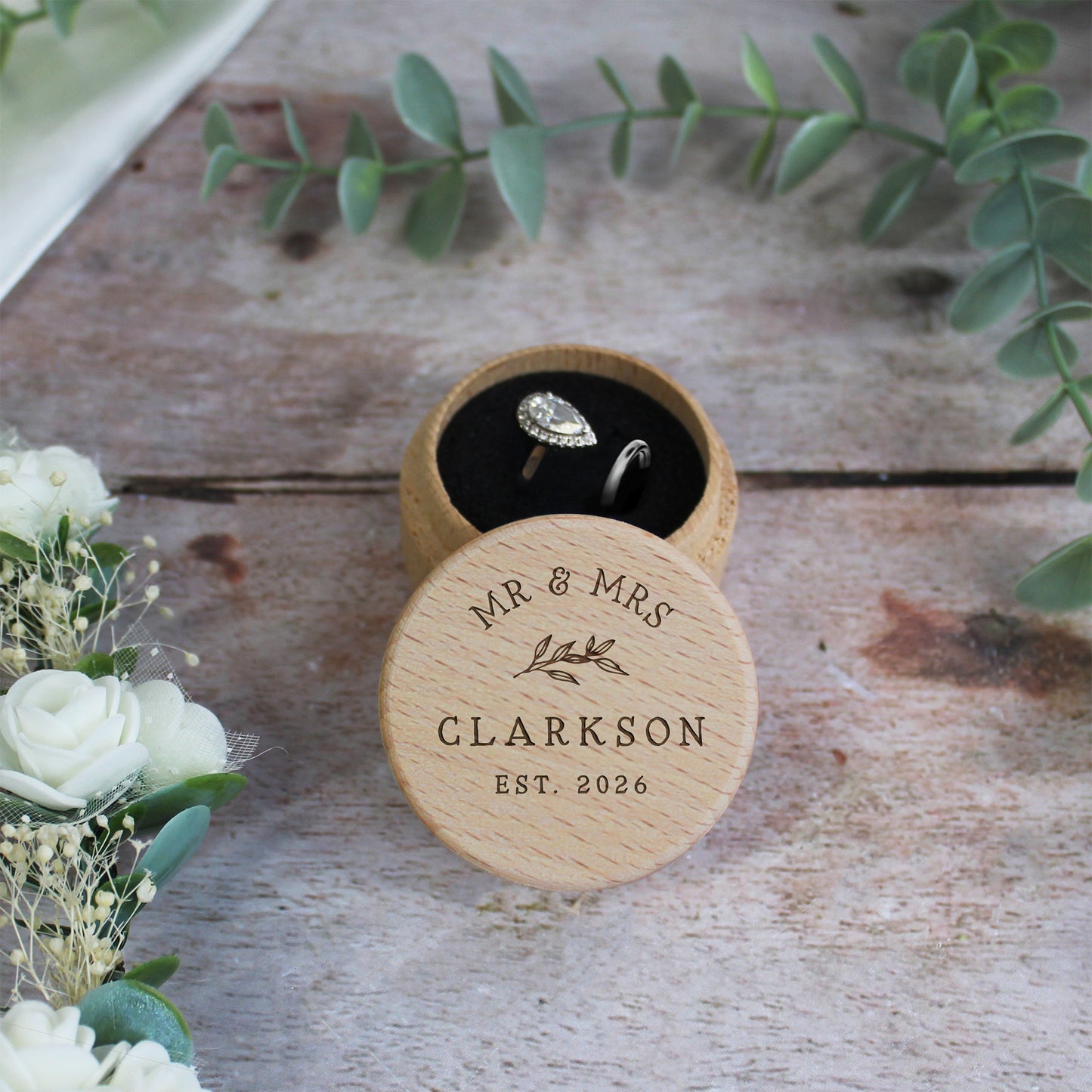 Personalised Mr & Mrs Wooden Wedding Ring Box