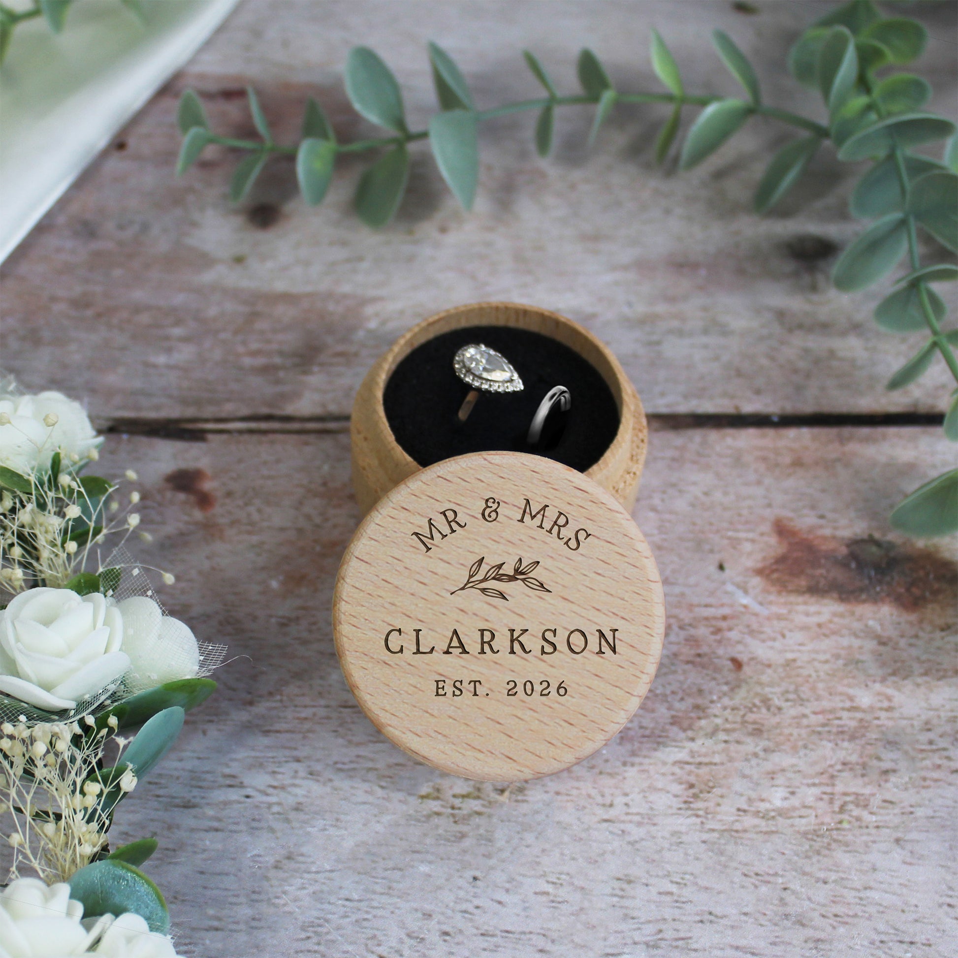 Personalised Mr & Mrs Wooden Wedding Ring Box