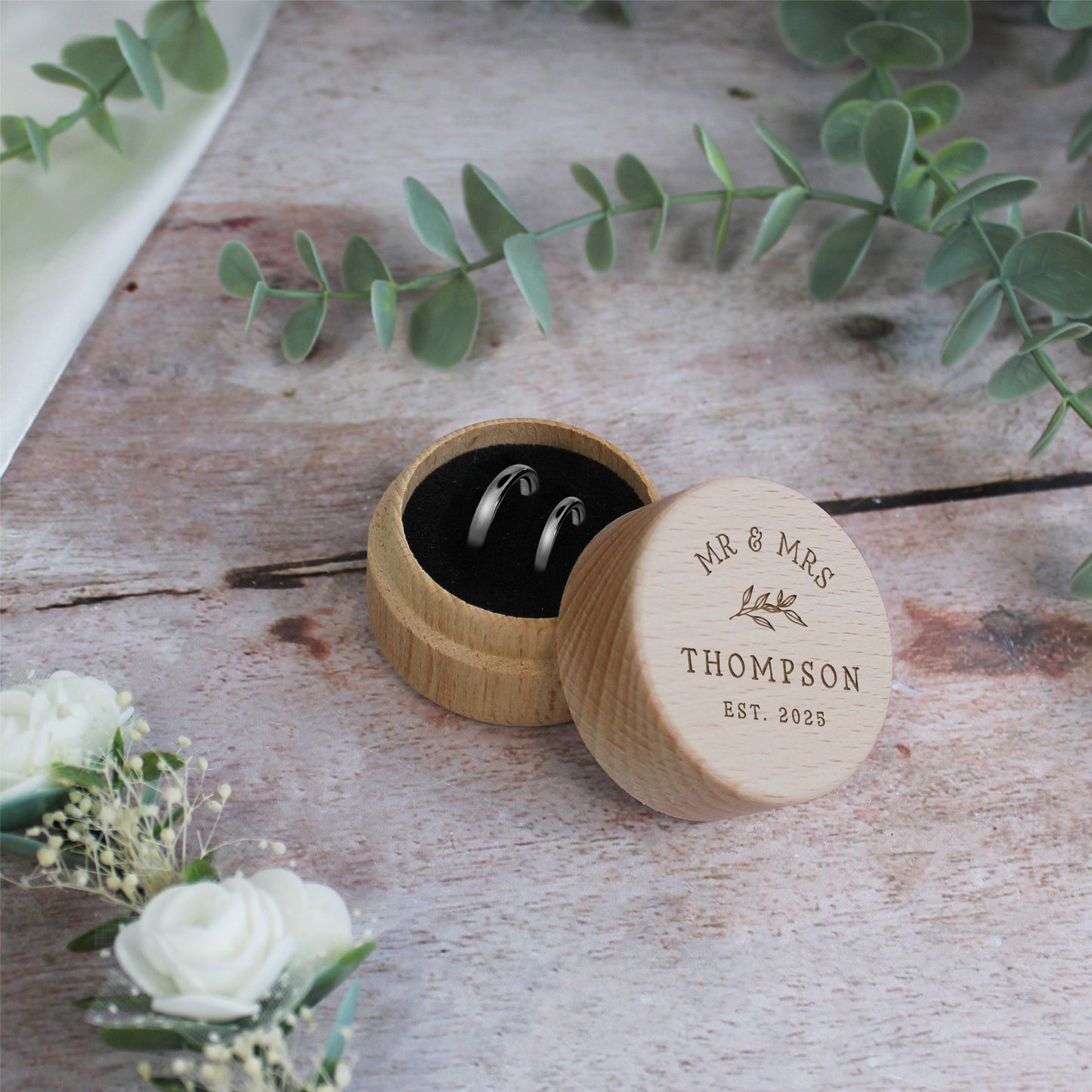 Personalised Mr & Mrs Wooden Wedding Ring Box