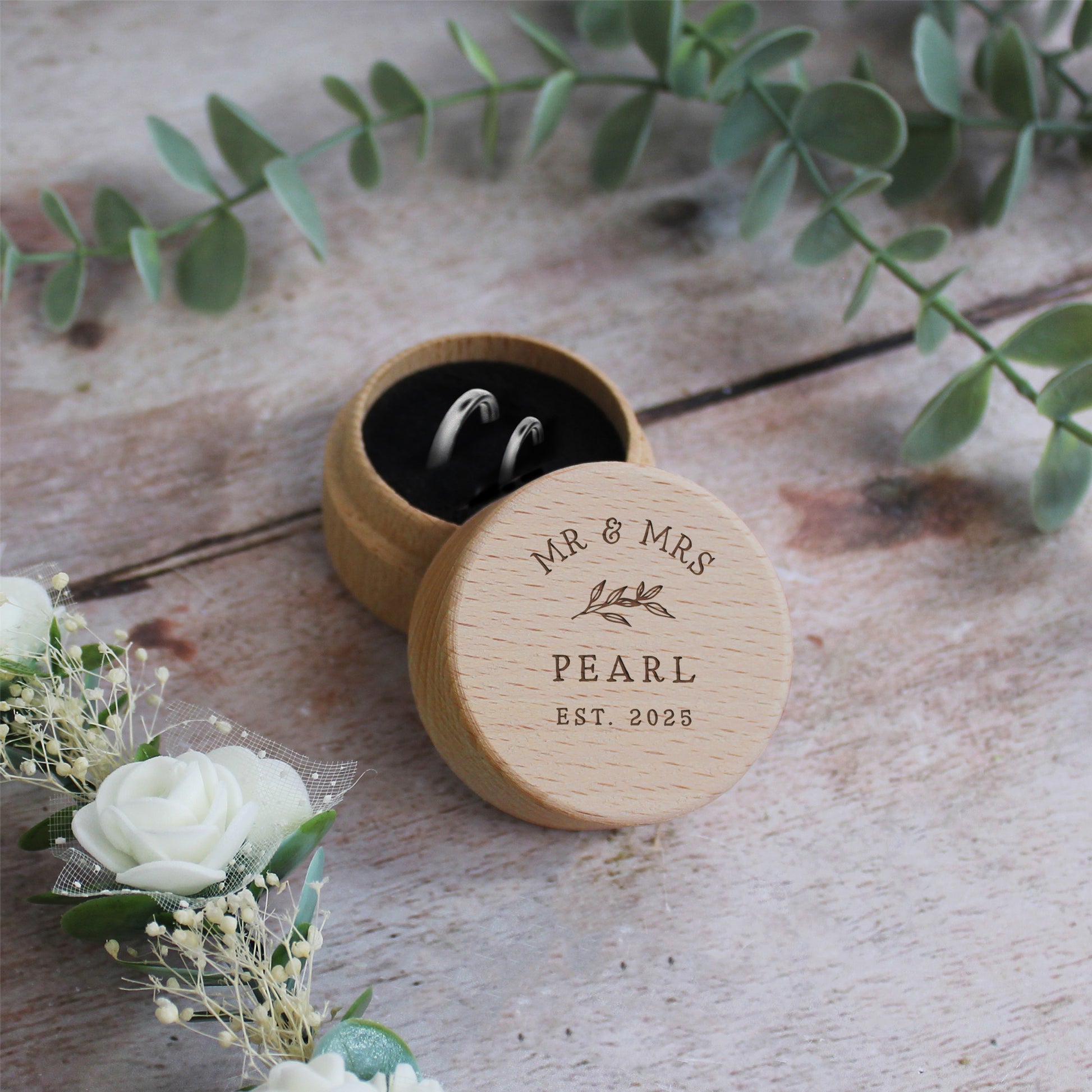 Personalised Mr & Mrs Wooden Wedding Ring Box