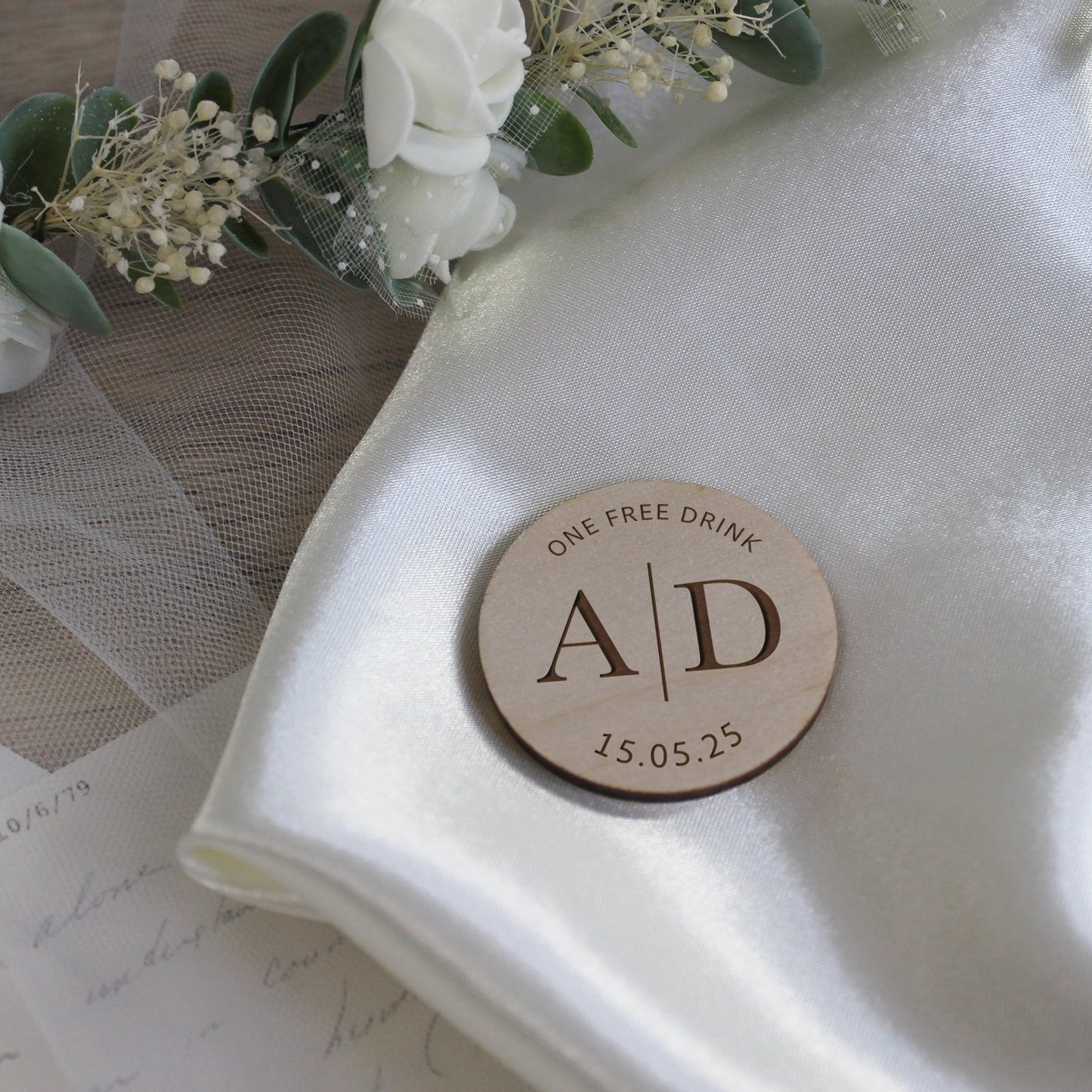 Personalised Simple 'One Free Drink' Wooden Drinks Tokens