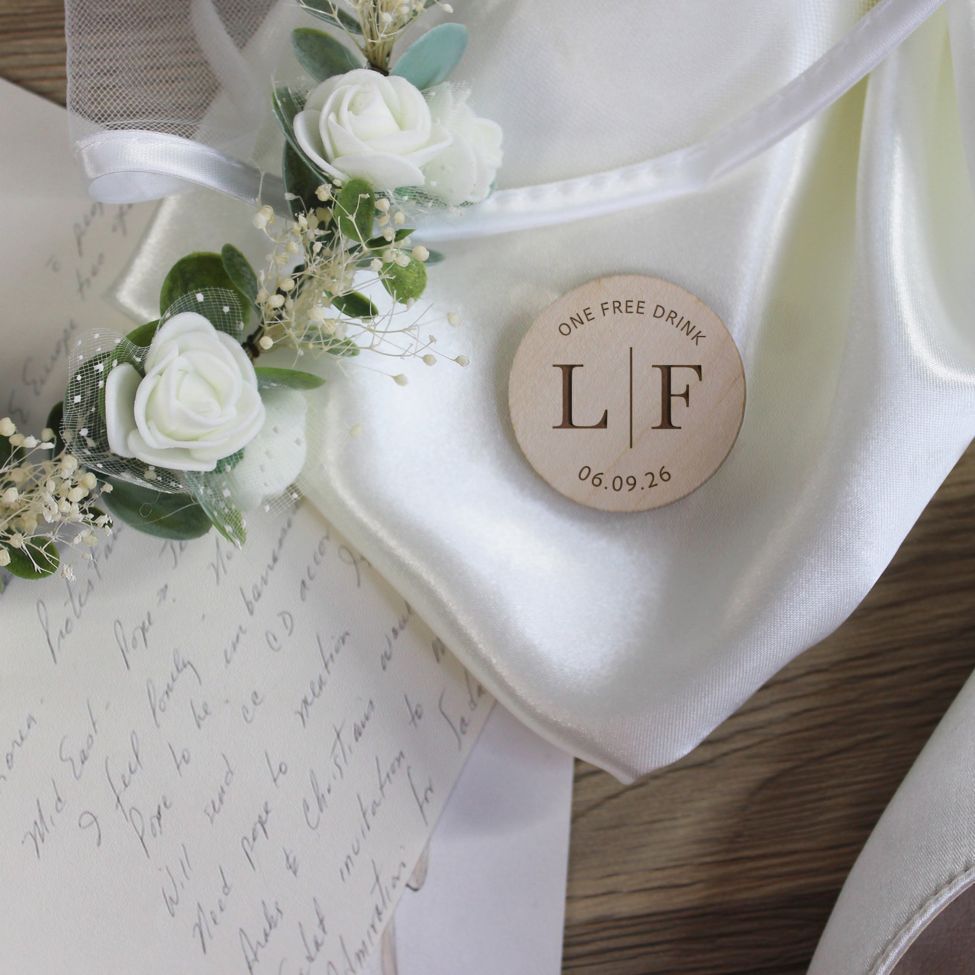 Personalised Simple 'One Free Drink' Wooden Drinks Tokens