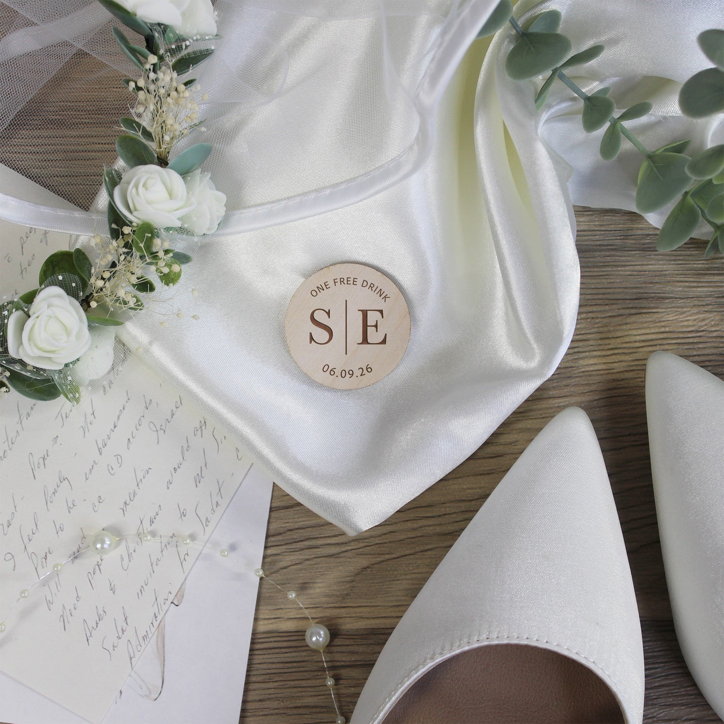 Personalised Simple 'One Free Drink' Wooden Drinks Tokens