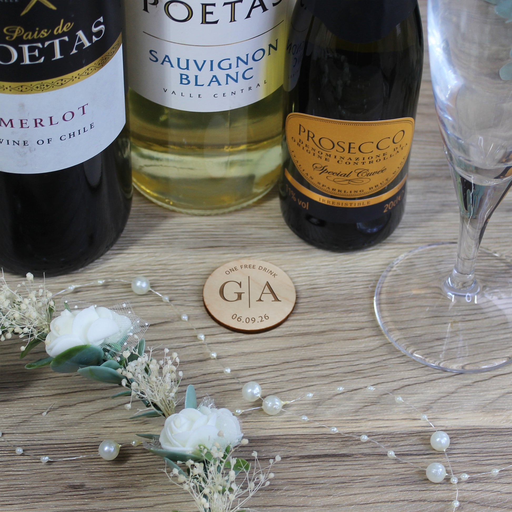 Personalised Simple 'One Free Drink' Wooden Drinks Tokens