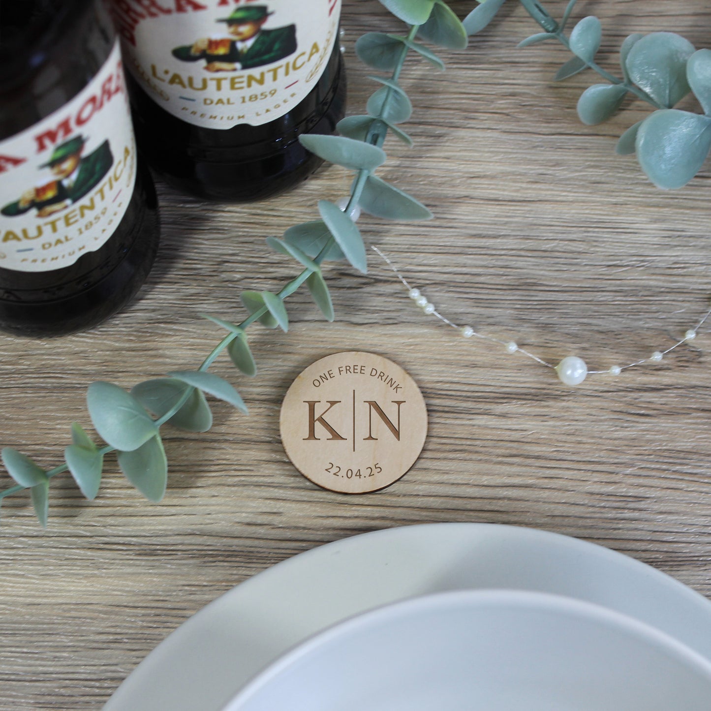 Personalised Simple 'One Free Drink' Wooden Drinks Tokens