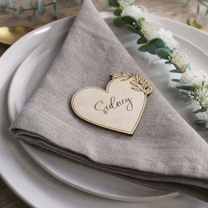 Personalised Floral Wooden Heart Table Place Names