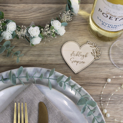 Personalised Floral Wooden Heart Table Place Names