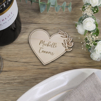 Personalised Floral Wooden Heart Table Place Names