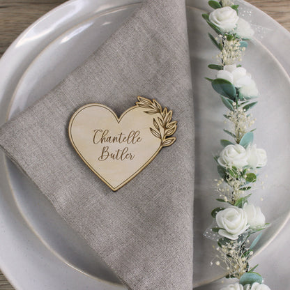 Personalised Floral Wooden Heart Table Place Names