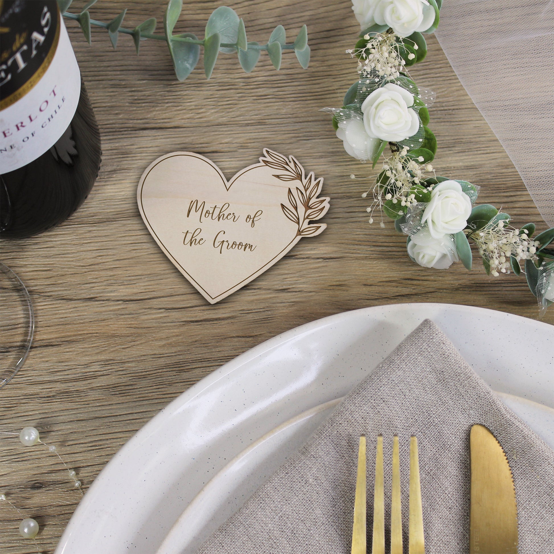 Personalised Floral Wooden Heart Table Place Names